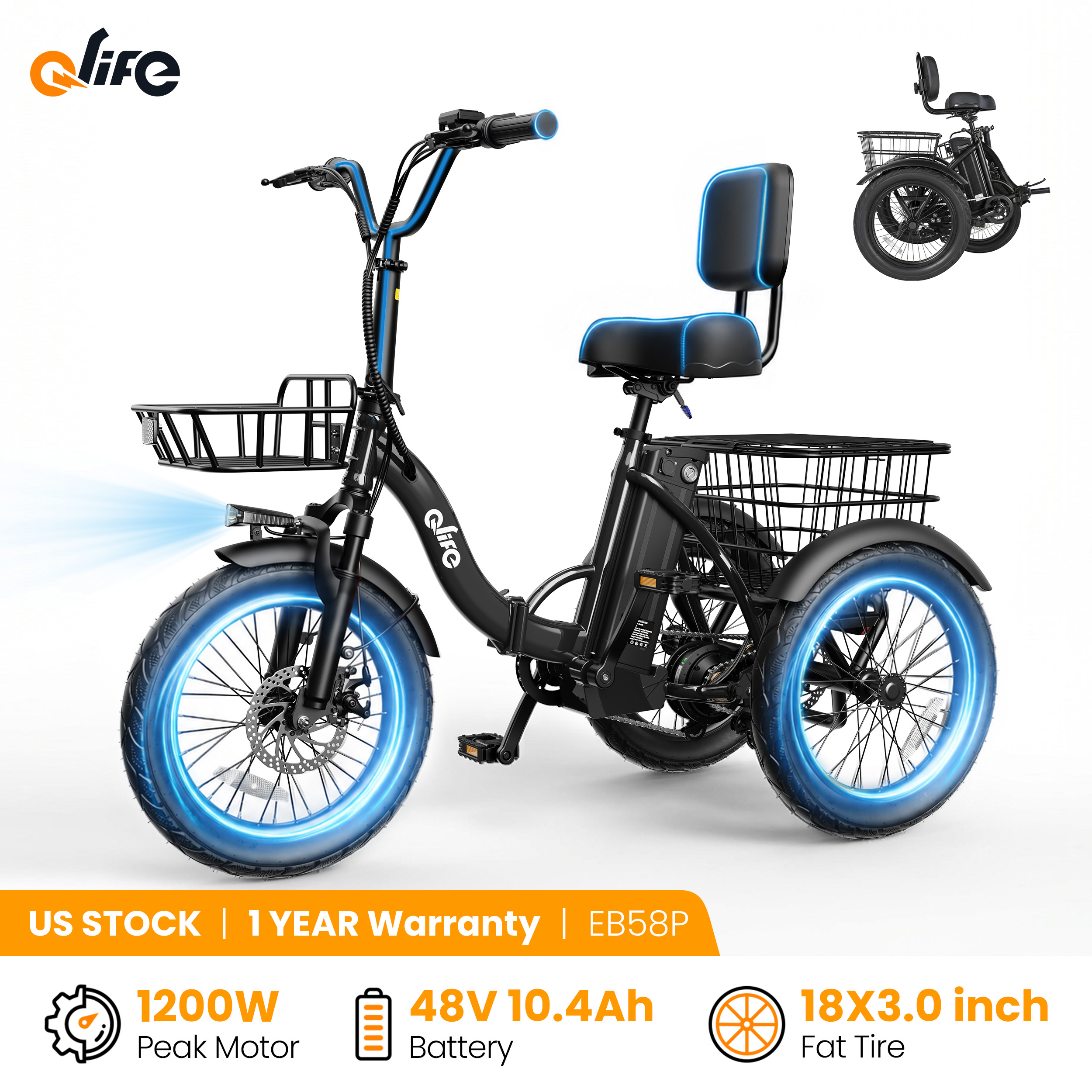 Tech Q - Qlife Triker 2.0 Folding Electric Trike,