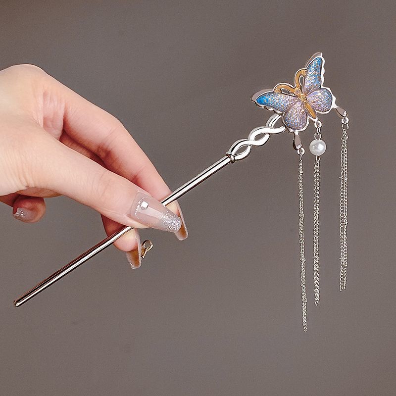 Hi Tech Accessories - Silver Butterfly Tassel Hairpin for Women,